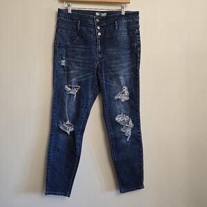 Refuge Dark Blue Distressed Skinny Jeans
